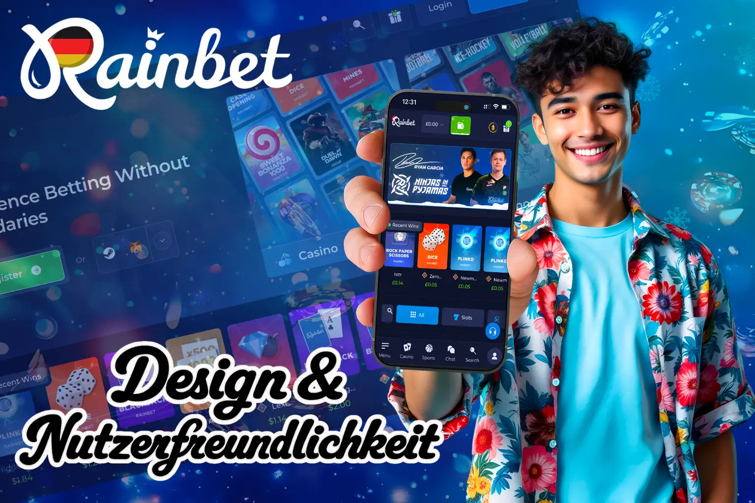 Die Website besticht durch ein modernes Design im Dunkelmodus mit neonblauen Akzenten.
