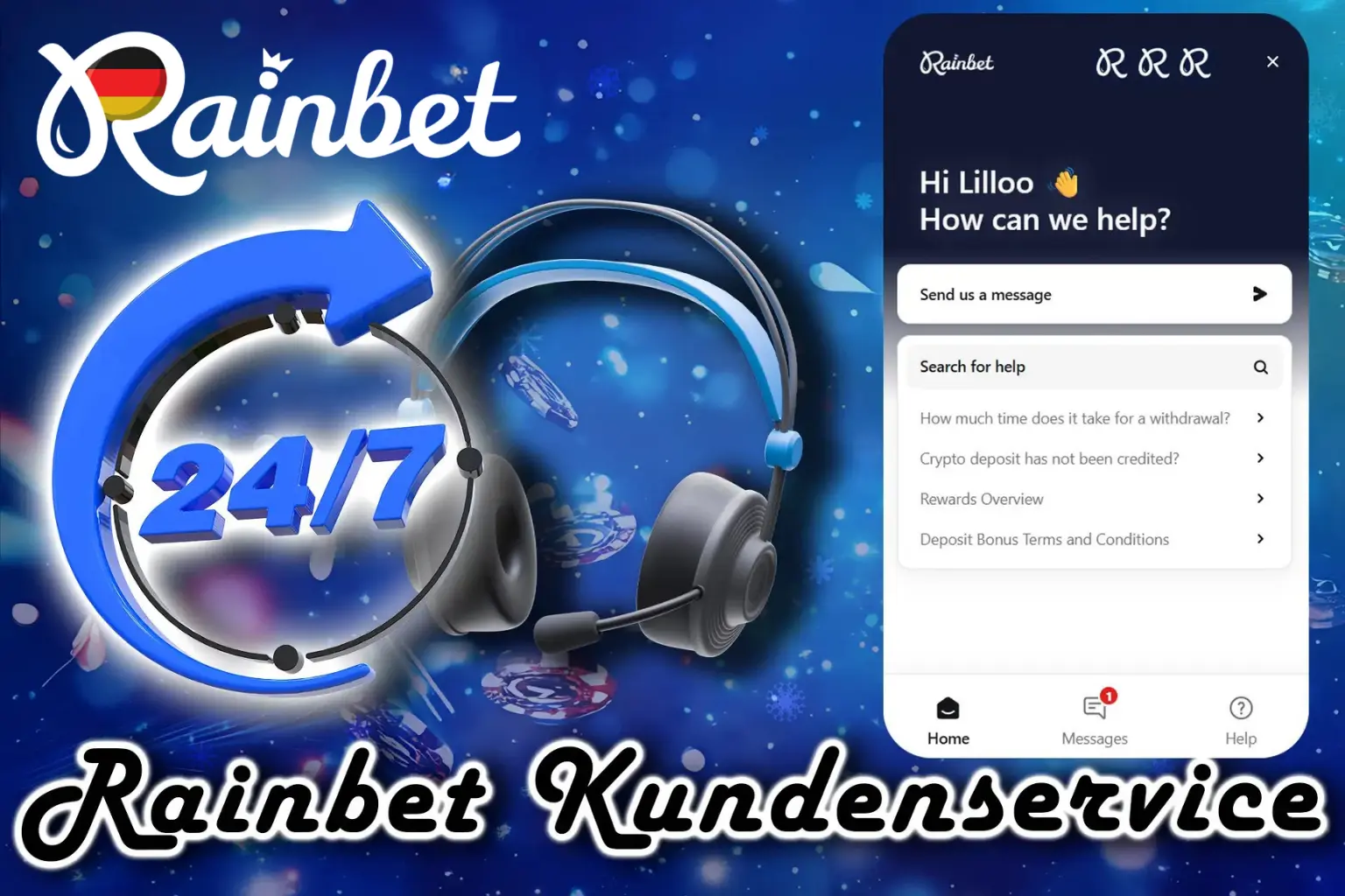 Der Rainbet-Support ist rund um die Uhr verfügbar.