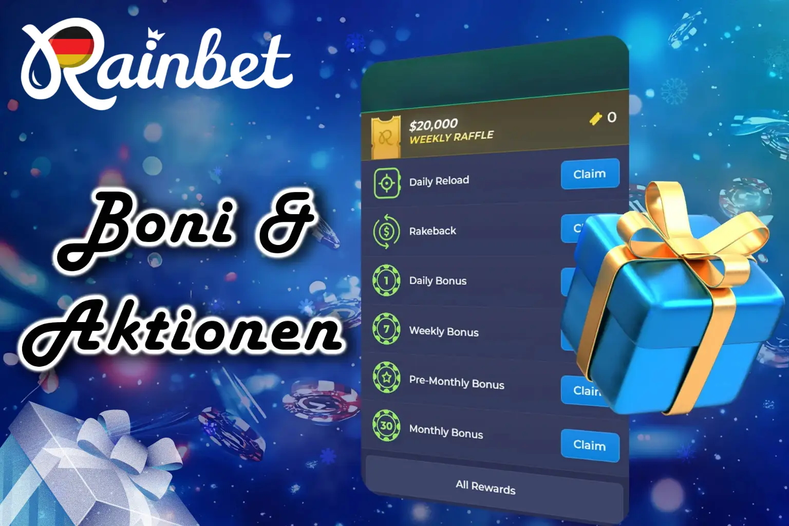 Rainbet bietet eine Vielzahl verschiedener Boni und Aktionen